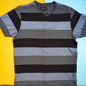 Grey Striped XL V-Neck T-shirt